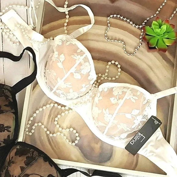 34C Felina 190013 Sabrina Sheer‎ Lace Demi UW Bra White NWT - Picture 6 of 13